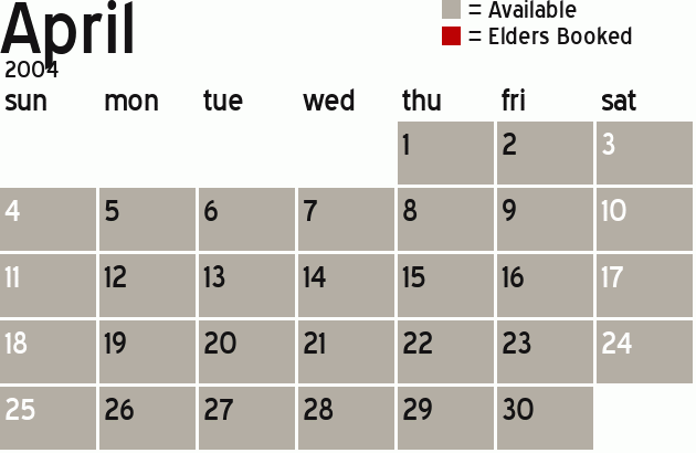 Missionary Dinner Calendar