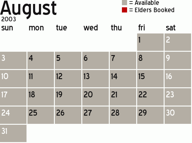 Missionary Dinner Calendar